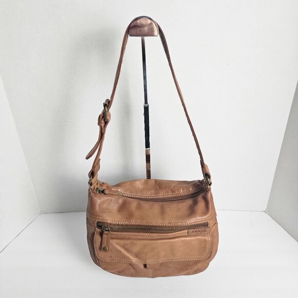 Vintage Fossil Leather Shoulder Bag l Y2K Distressed Caramel Brown Bohemian - Picture 1 of 16